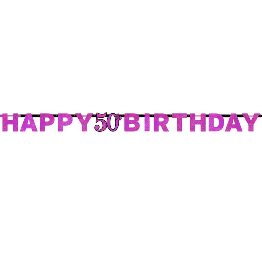 Pink Celebration Happy 50th Birthday Prismatic Letter Banner