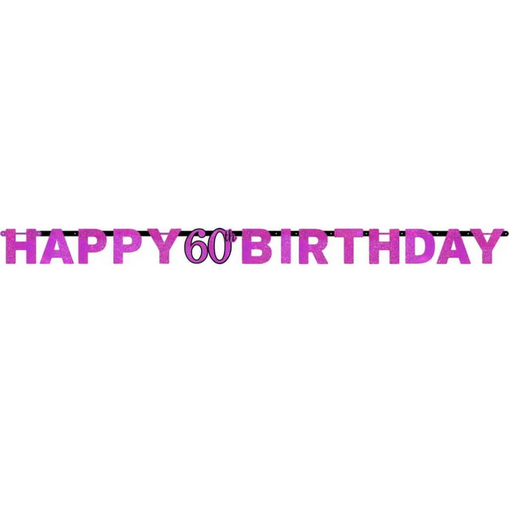 Pink Celebration Happy 60th Birthday Prismatic Letter Banner