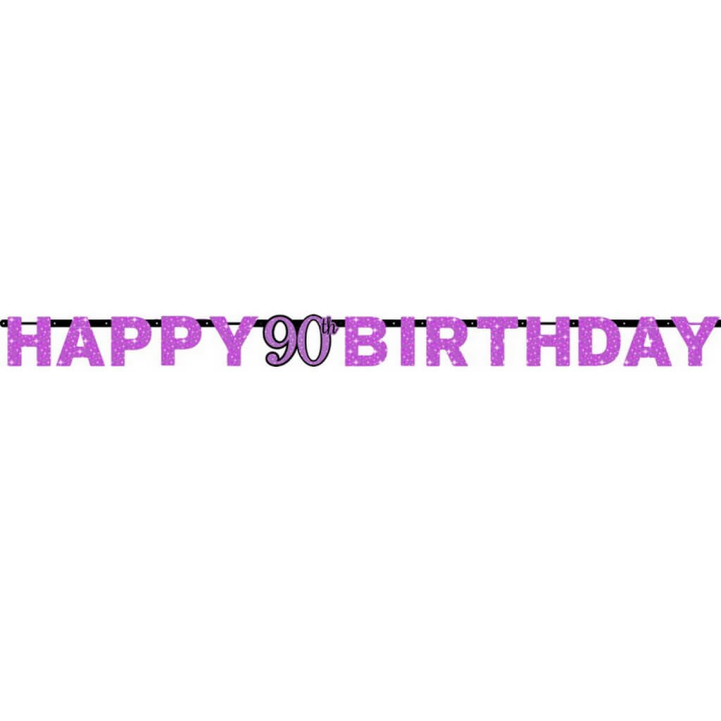 Pink Celebration Happy 90th Birthday Prismatic Letter Banner