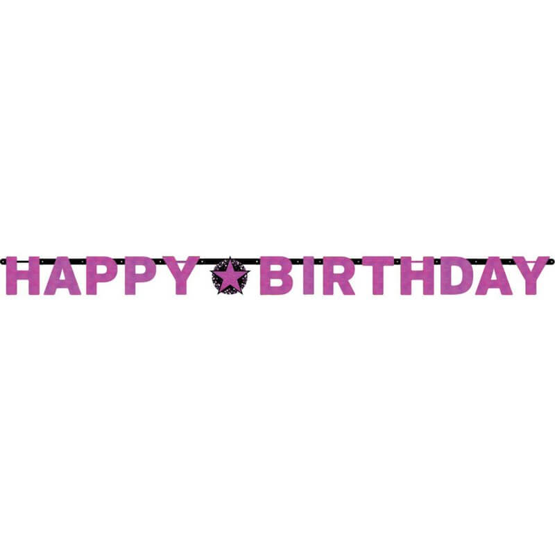 Pink Celebration Happy Birthday Prismatic Letter Banner