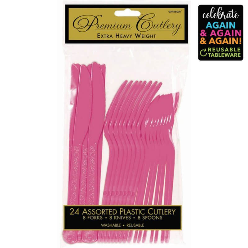 Premium Bright Pink Cutlery Set 24 Pack
