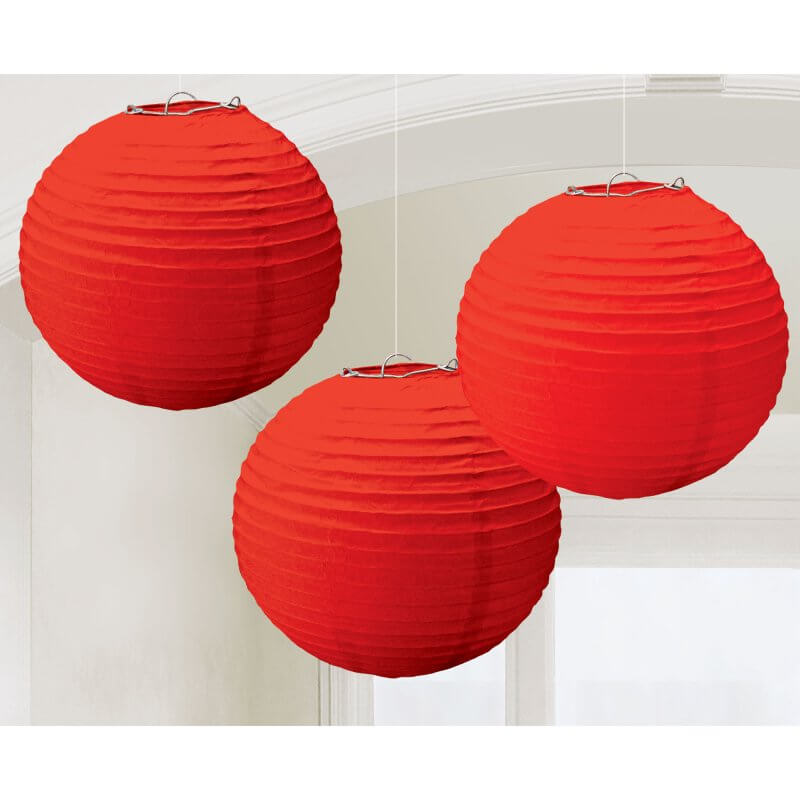 Round Apple Red Paper Lanterns 3 Pack