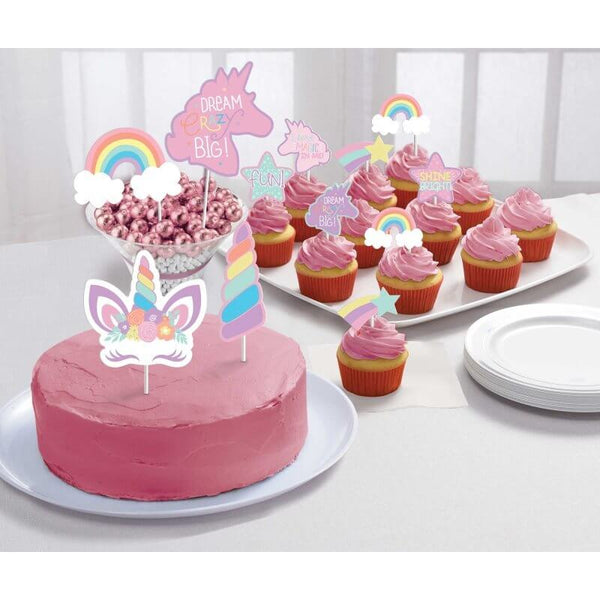 Amosfun Einhorn Cake Topper & Cupcake-Wrapper Set – 24-teilig, Für Geburtstag, Baby Shower, Kinderparty