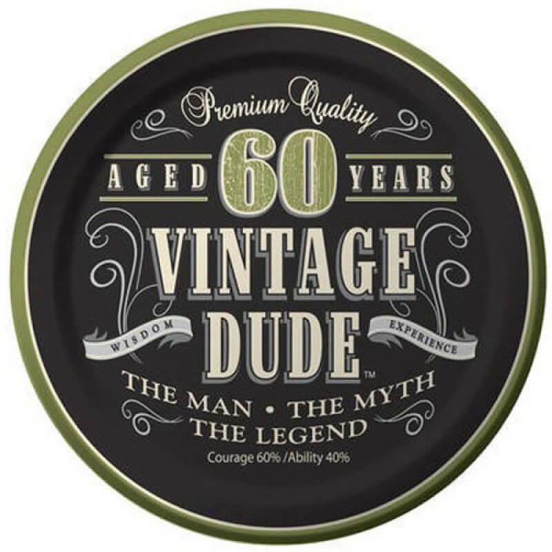 Amscan Vintage Dude 60th Birthday 18cm Lunch Paper Plates 8 Pack