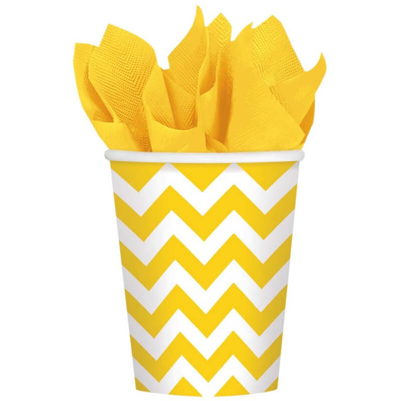 Amscan Chevron Paper Cups 266ml 266ml 8 Pack - Yellow Sunshine