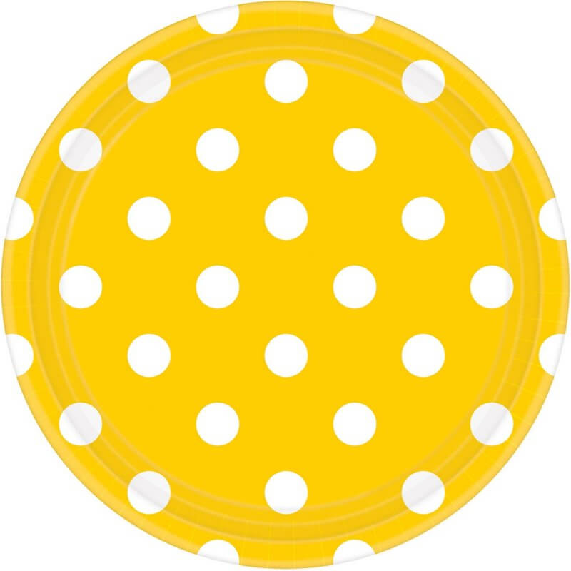 Amscan Round Dots Paper Plates 17cm 8 Pack - Yellow Sunshine