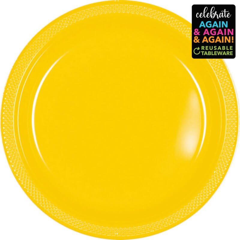 Premium Plastic Plates 23cm 20pk - Sunshine Yellow