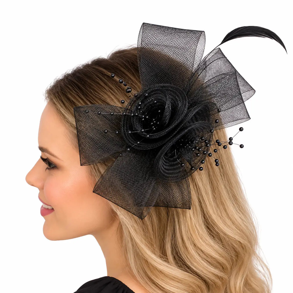 Amy Black Flower Fascinator Hair Clip