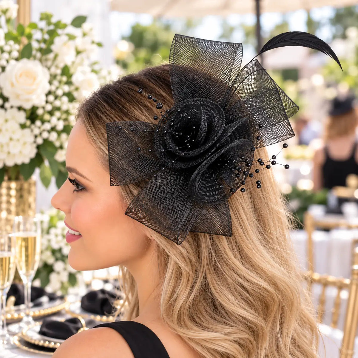 Amy Black Flower Fascinator Hair Clip