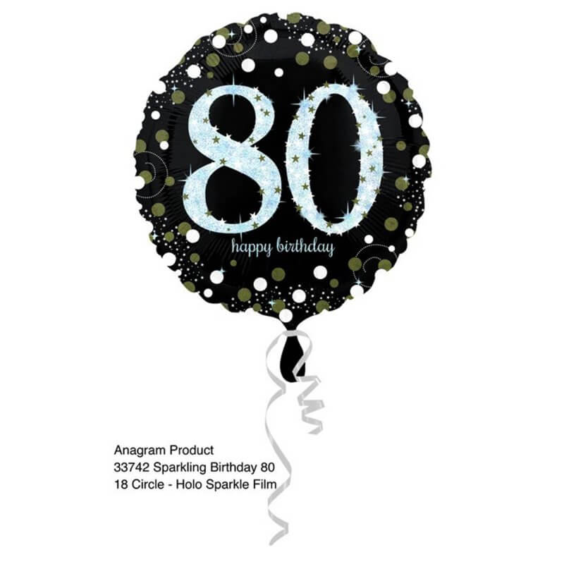 Holographic Sparkling 80th Birthday Foil Balloon 45cm