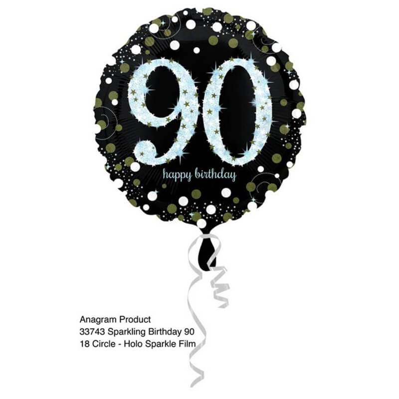 Holographic Sparkling 90th Birthday Foil Balloon 45cm