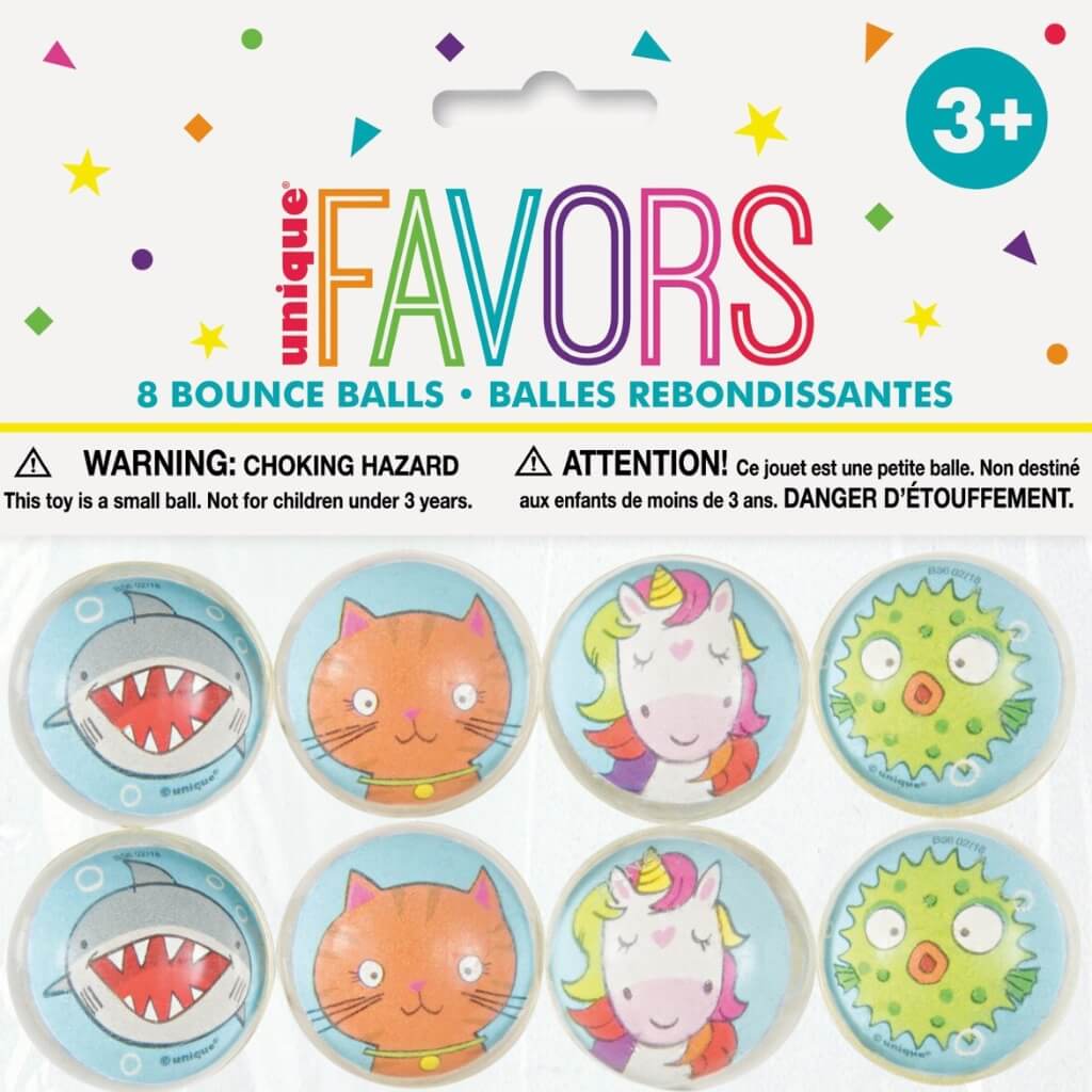 Animal Party Favour Bounce Balls 32.5mm 8pk childens birthday party favours supplies