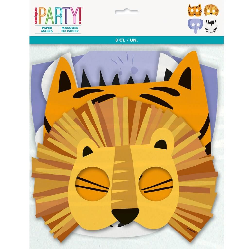 Animal Safari Paper Masks 8pack kids dress up accessory party favour supplies 