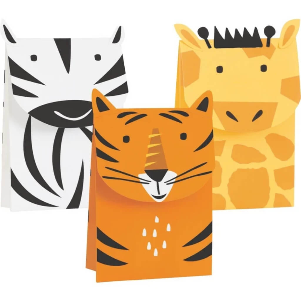Animal Safari Paper Treat Bags 3pk children safari animal party supplies