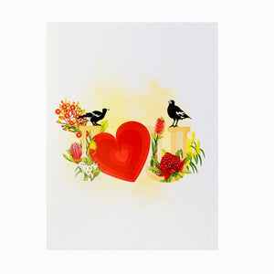 Romantic pop-up greeting card with red heart and birds cover