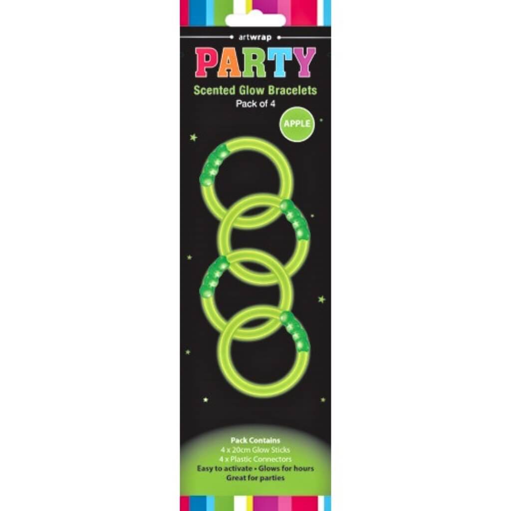 Apple scented green glow bracelets pack of 4.