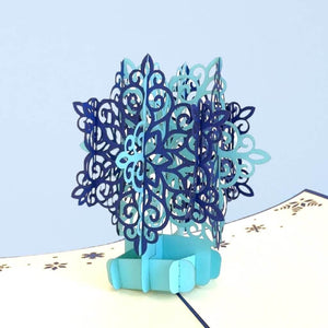 Handmade Aqua & Navy Blue Christmas Snowflake Pop Up Card - Blue Cover