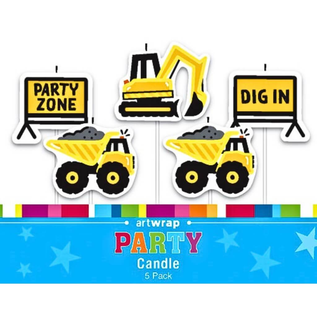 Artwrap construction party birthday candles 5 pack