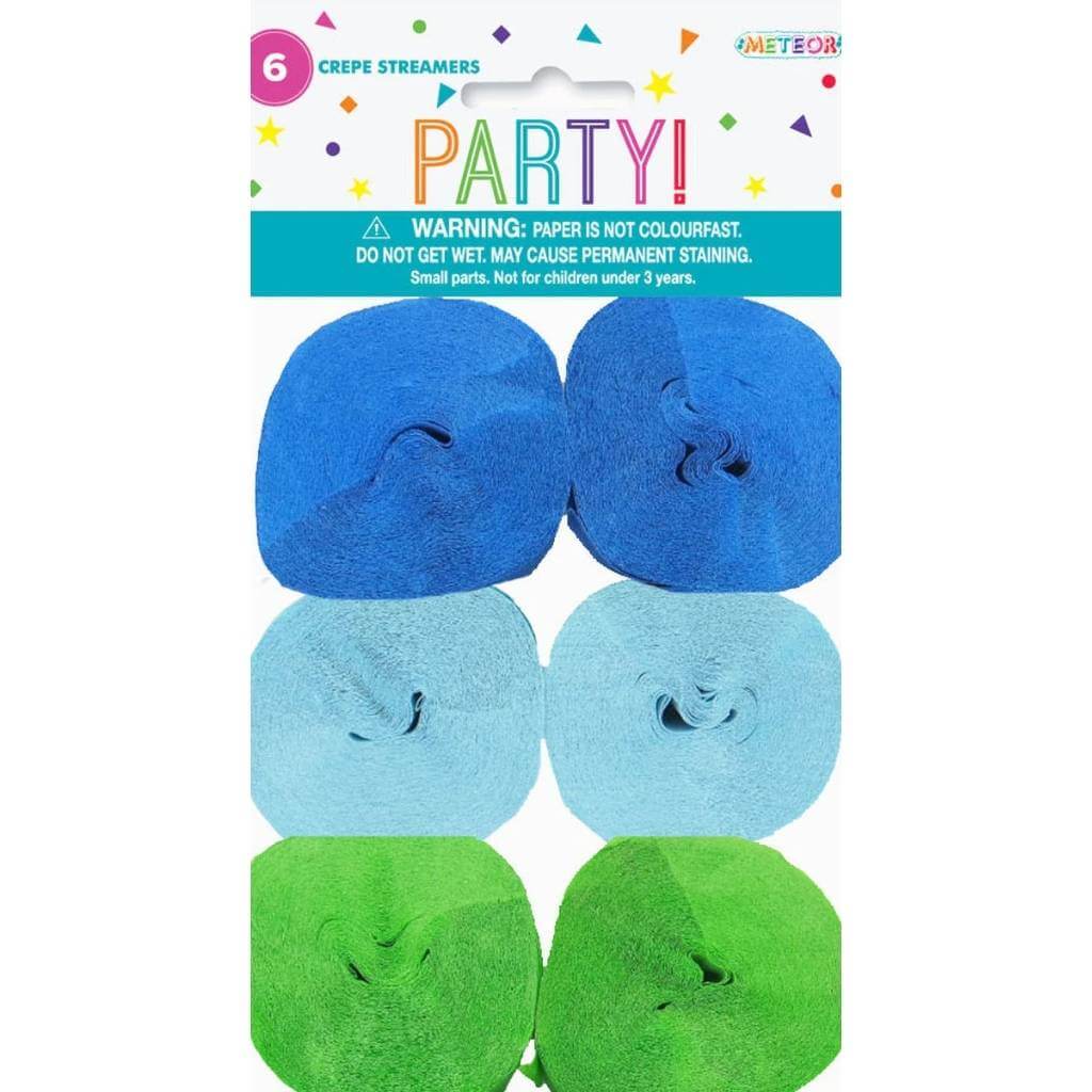 Assorted Boy Crepe Streamers 6pk blue light blue green