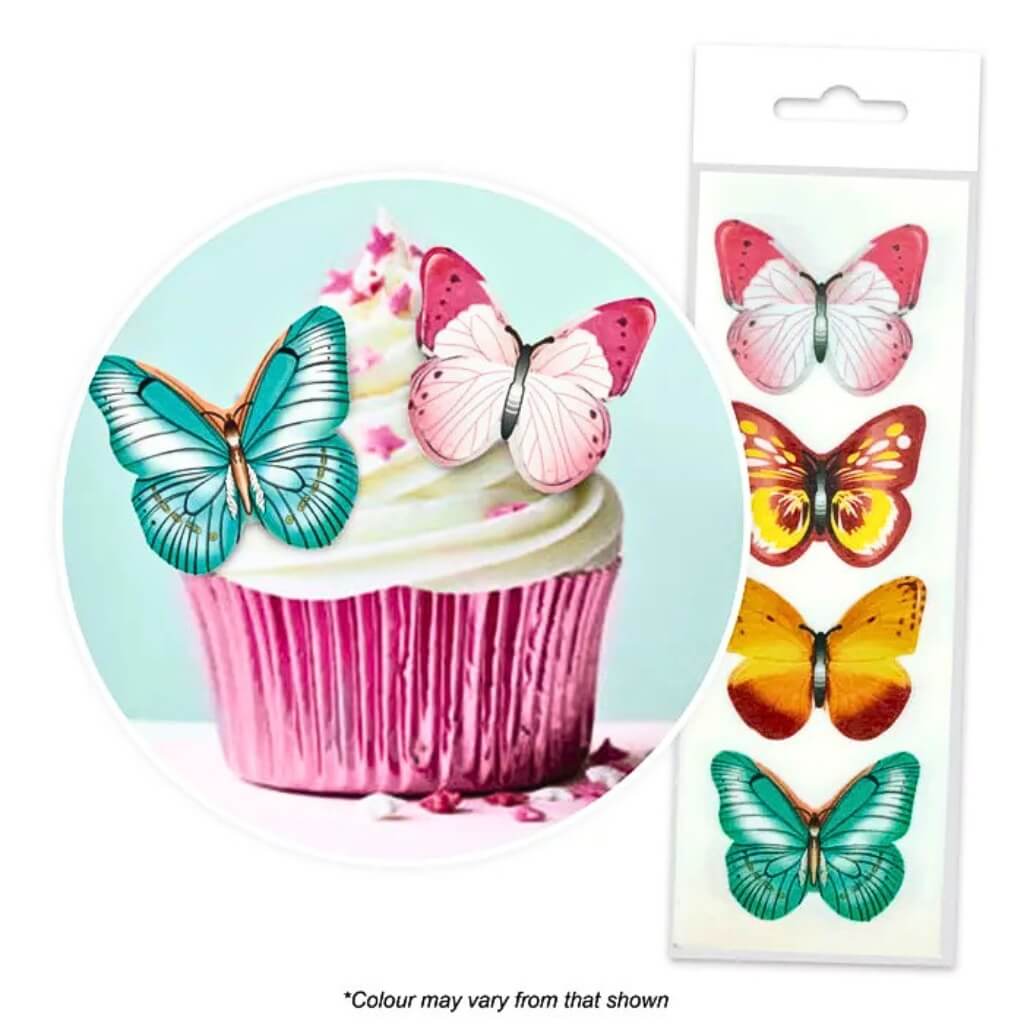 Edible butterfly wafer toppers for cake decorating