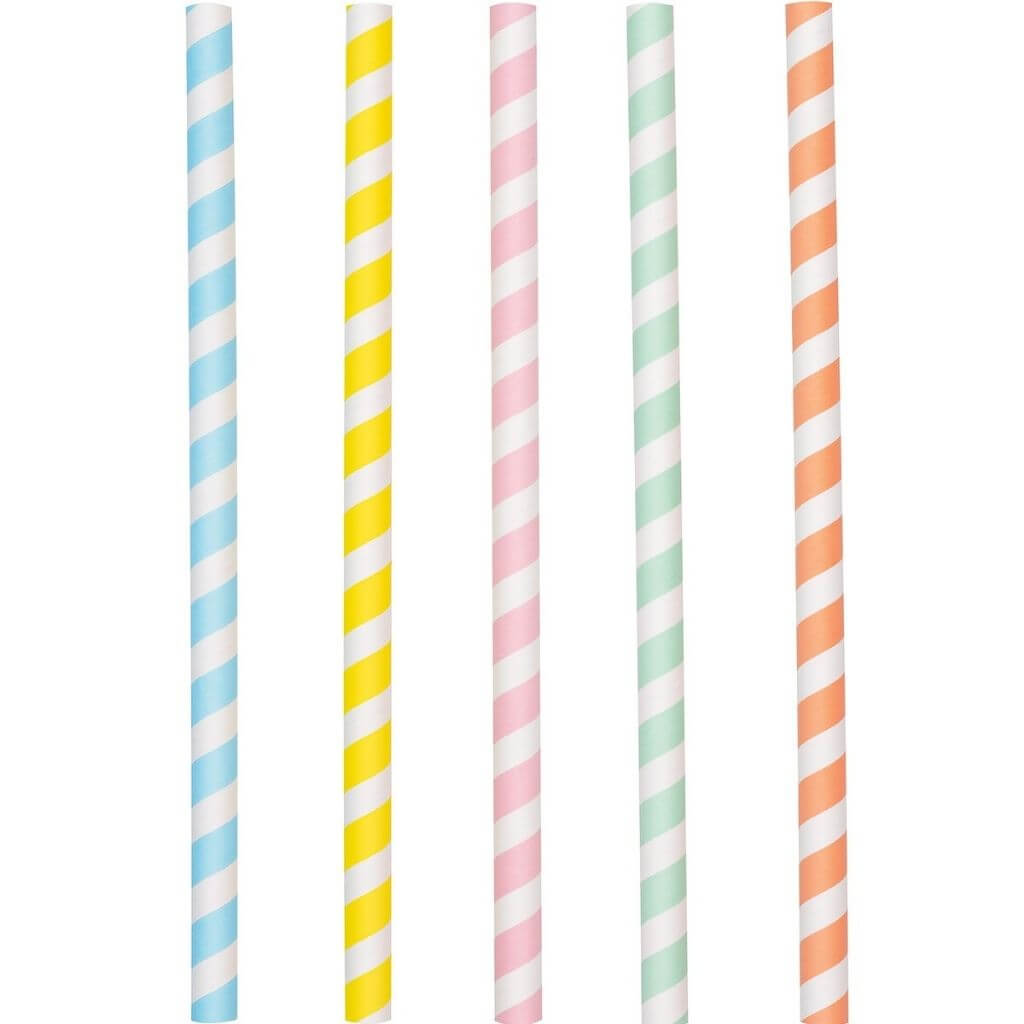 Pack of 10 Assorted Pastel Striped Paper Milkshake Straws
