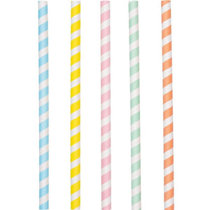 Pack of 10 Assorted Pastel Striped Paper Milkshake Straws