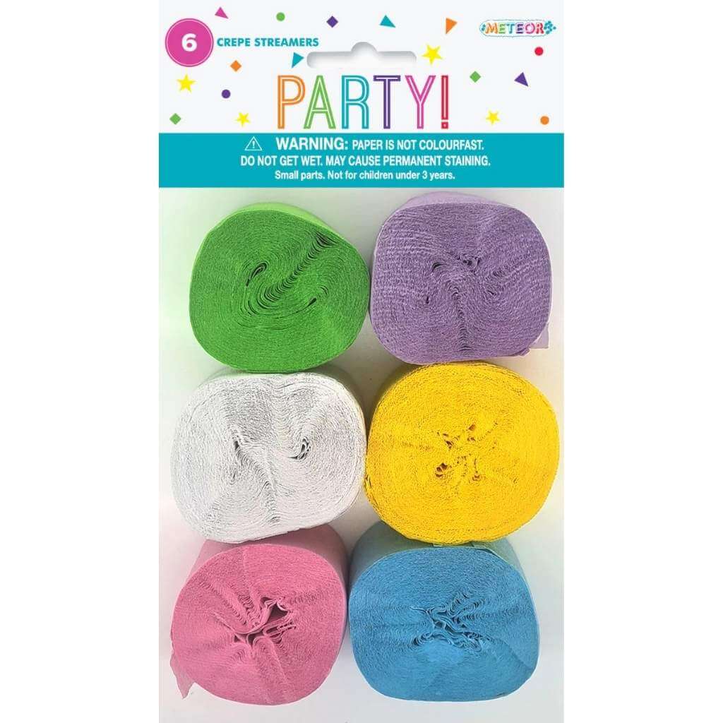 Pack of 6 Assorted Pastel Crepe Streamers