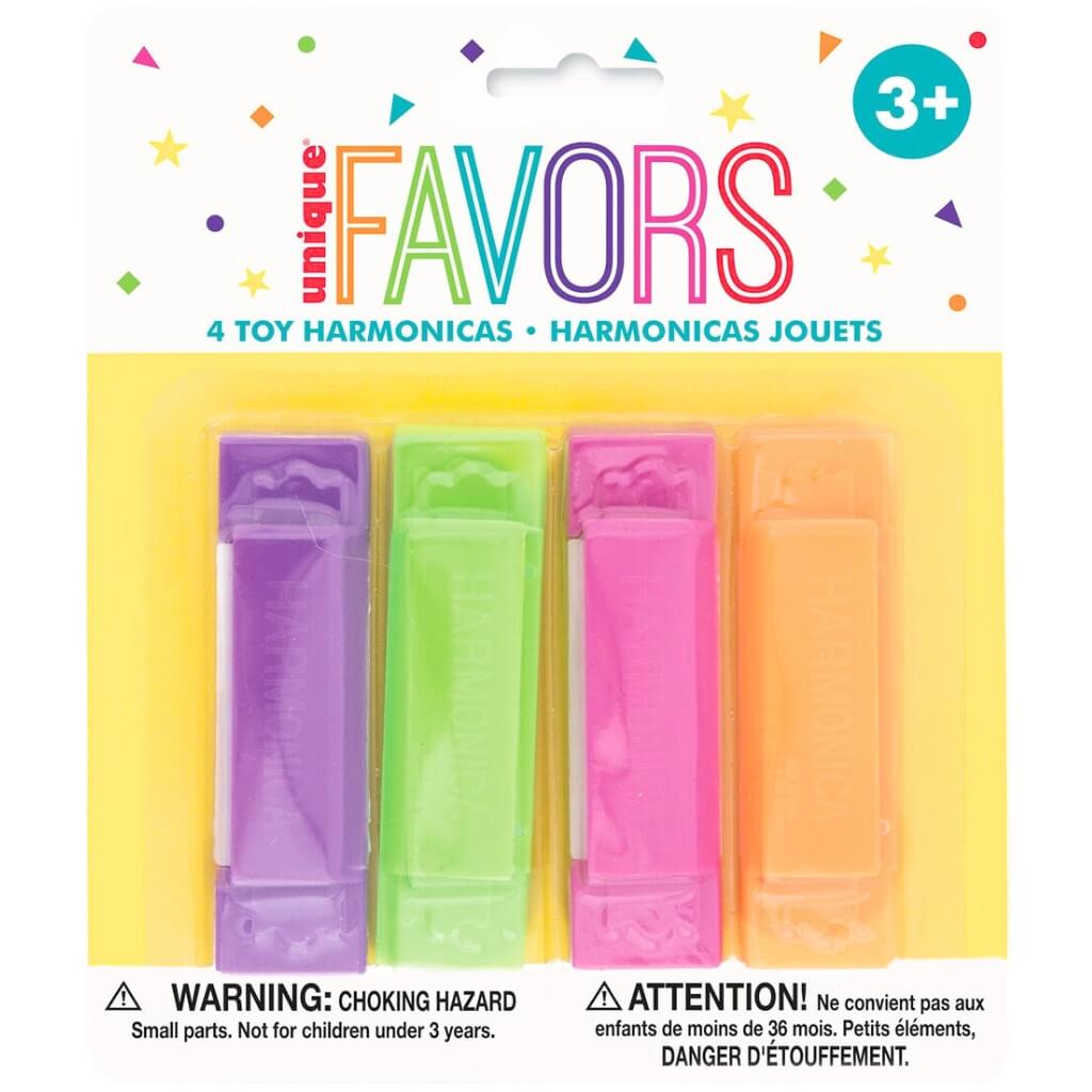 Neon Harmonicas Party Favours 4pk Music Neon Glow in the dark party