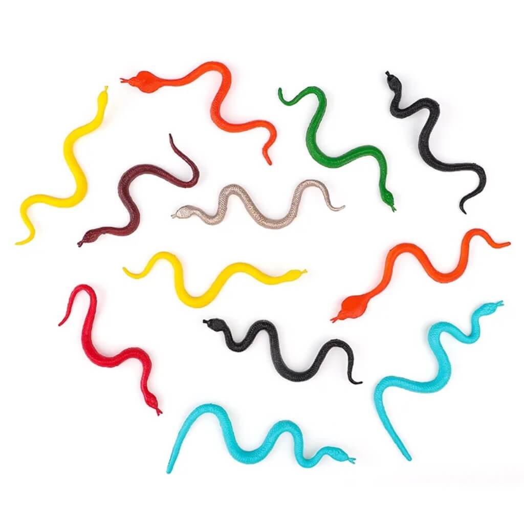 Pack of 12 Assorted Plastic Snake Toys – Kids Birthday Party Favours