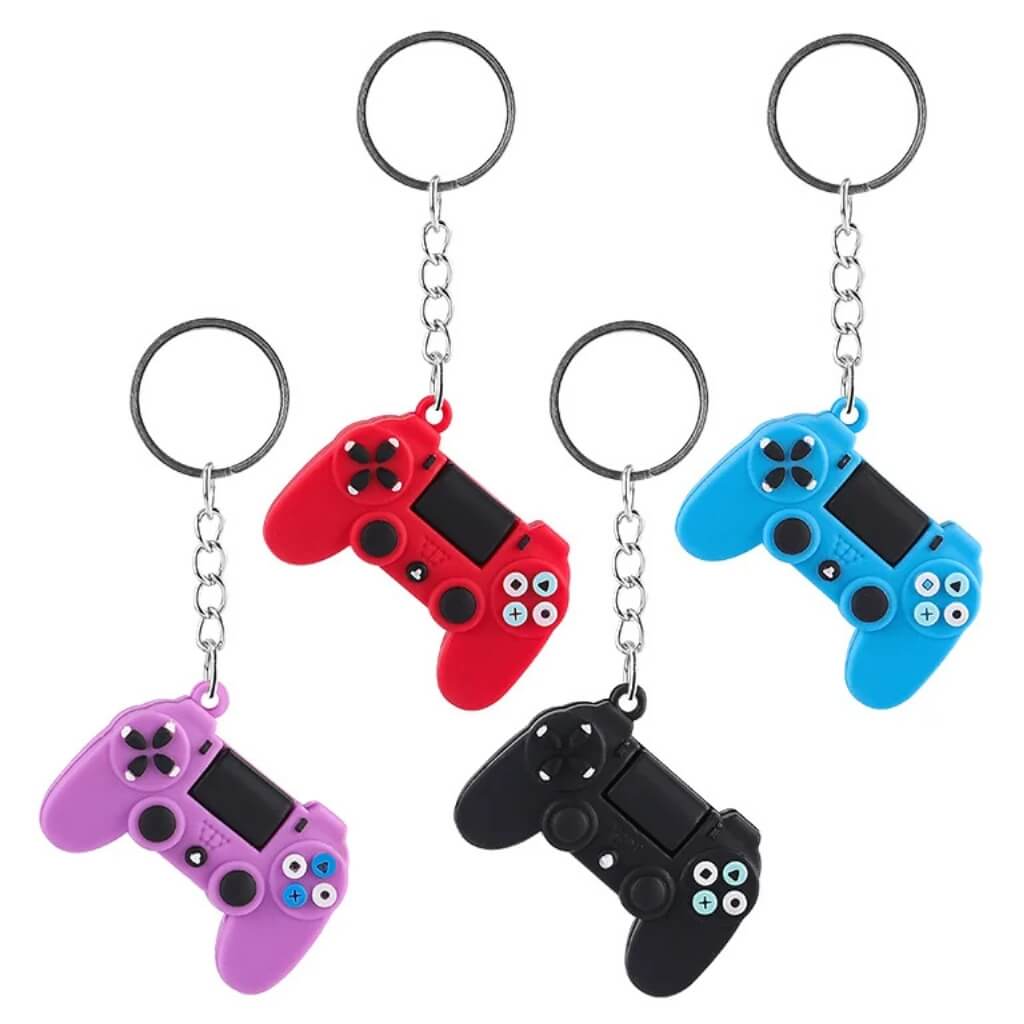 Pack of 4 Video Game Keychains – Assorted Gaming Party Favours for Kids.