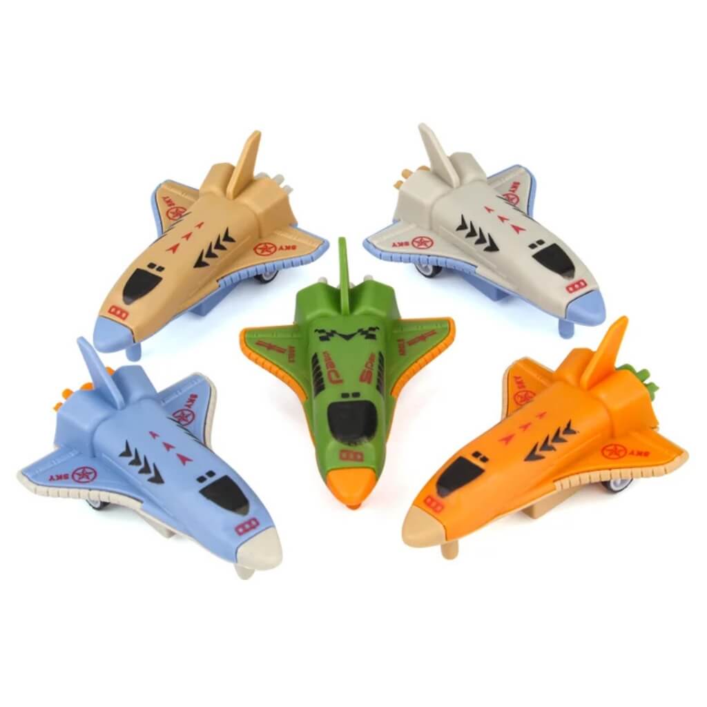 Pack of 2 Pull Back Space Shuttle Spaceship Toys – Outer Space Birthday Party Favours for Kids