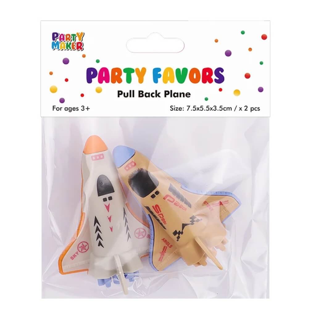 Pack of 2 Pull Back Space Shuttle Spaceship Toys – Outer Space Birthday Party Favours for Kids
