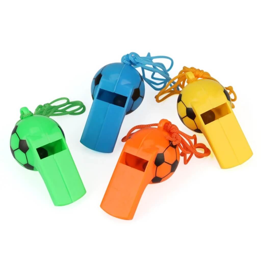 Pack of 4 Soccer Whistles – Assorted Kids Party Bag Favours