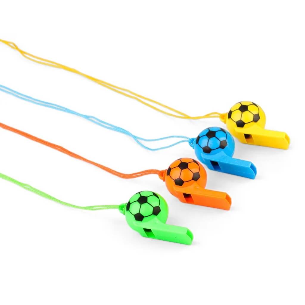 Pack of 4 Soccer Whistles – Assorted Kids Party Bag Favours