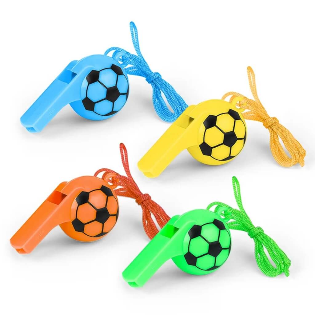 Pack of 4 Soccer Whistles – Assorted Kids Party Bag Favours