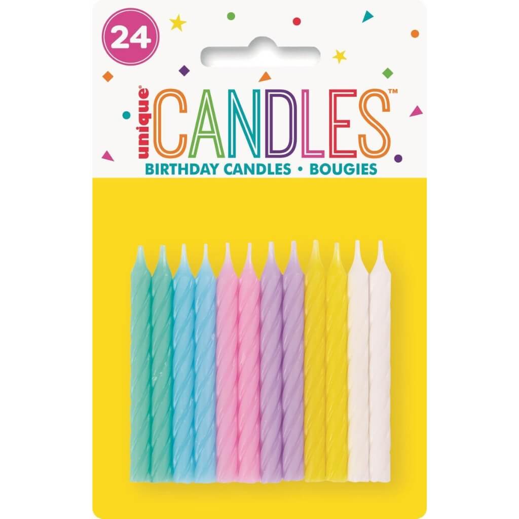 Assorted Spiral Pastel Birthday Candles 24pk cake decorations party supplies