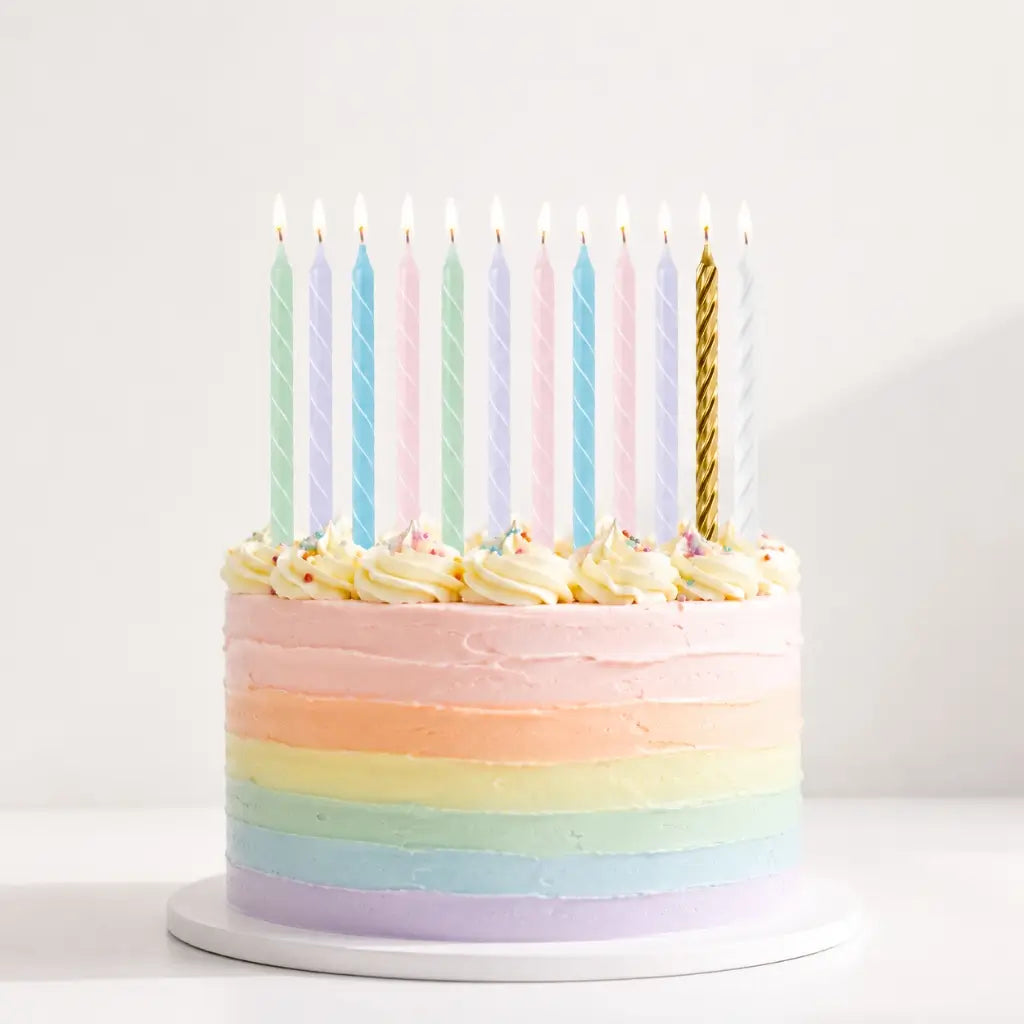 Assorted Pastel Spiral Tall Candles 12.7cm 12pk