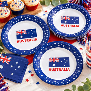 Australian flag paper party plate with red Australia lettering
