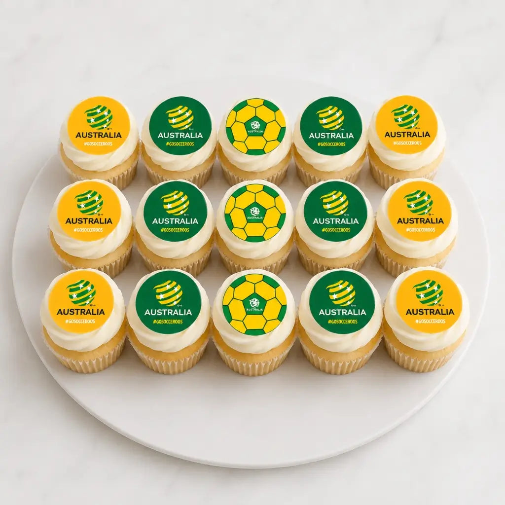 Australia Socceroos Edible Cupcake Toppers 5cm – 15 Pre-Cut Soccer Images