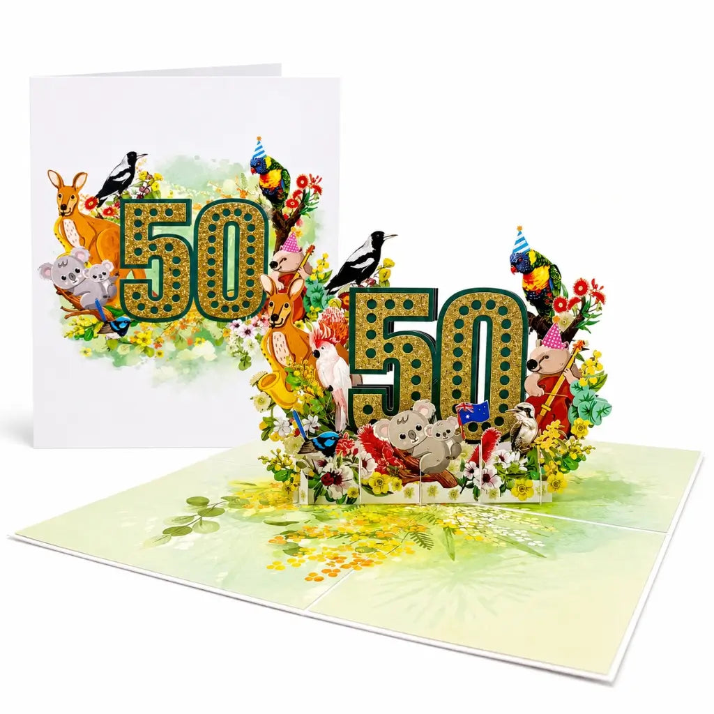Australian animal 50th birthday 3D pop up card