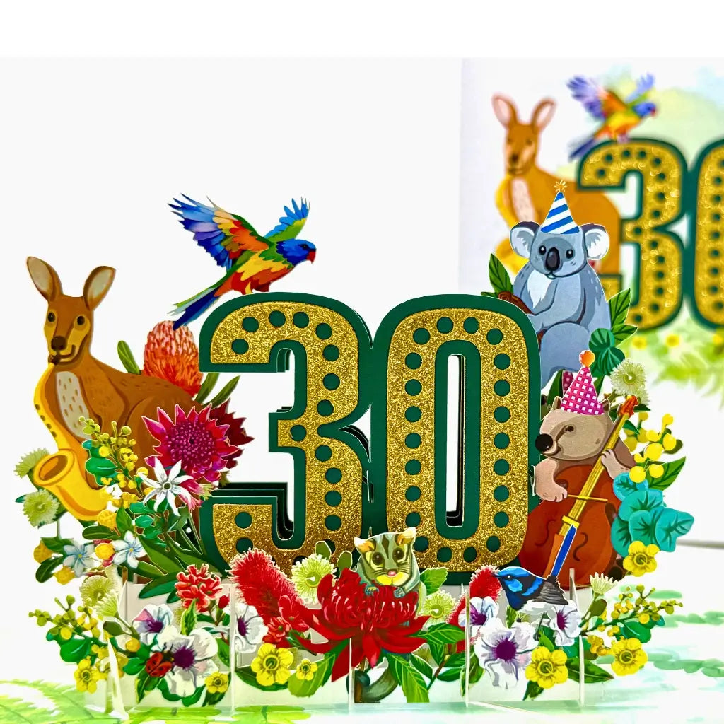 Happy 30th Birthday Australian Wildlife Pop Up Greeting Card