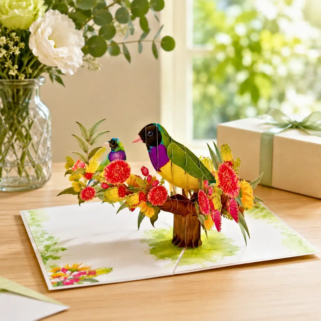 Black headed Gouldian Finch 3D pop up card