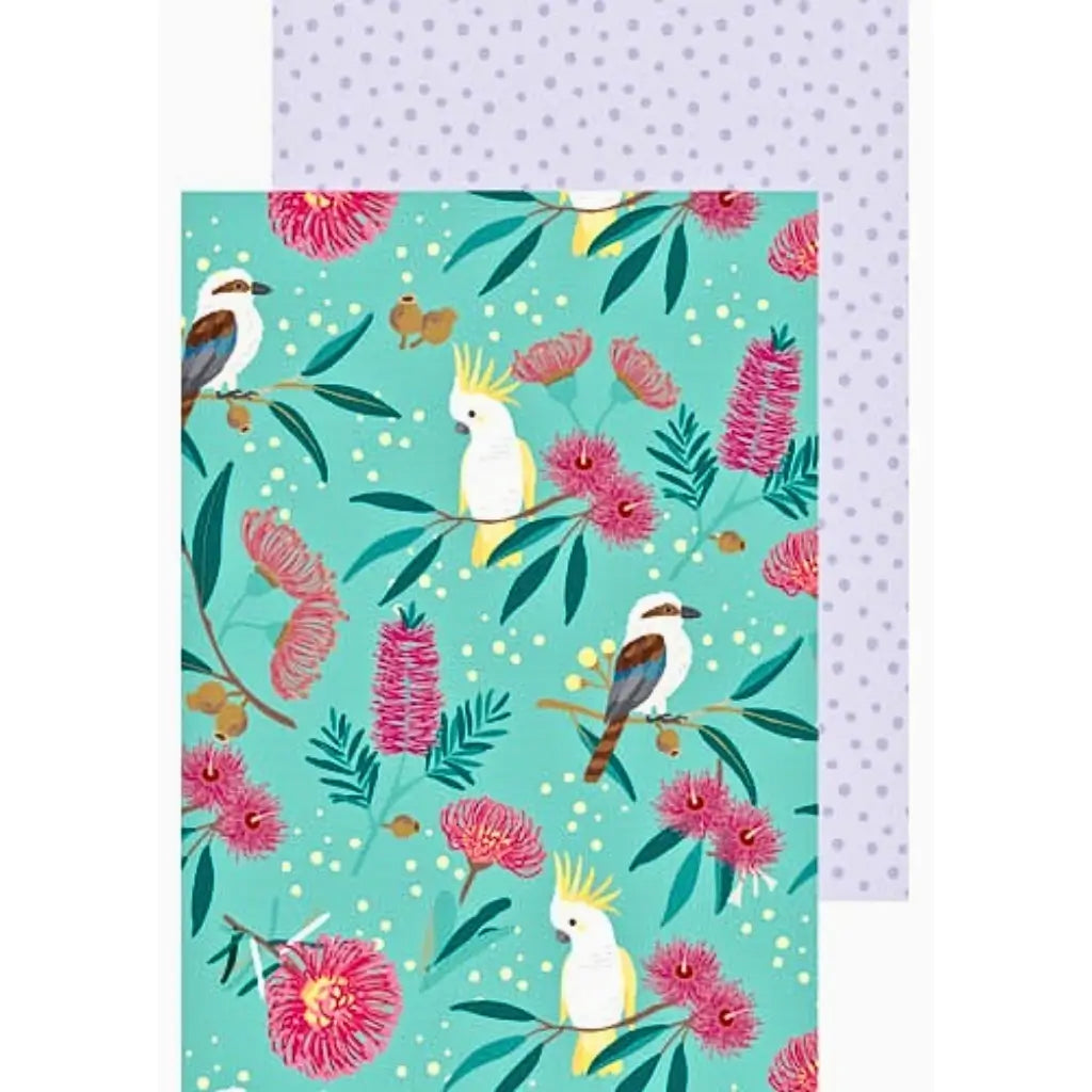 Australian bird wrapping paper with native flowers