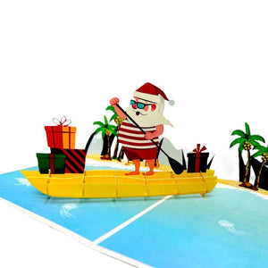 Australian Santa on Surfboard at Bondi Beach 3d christmas Pop up greeting Card