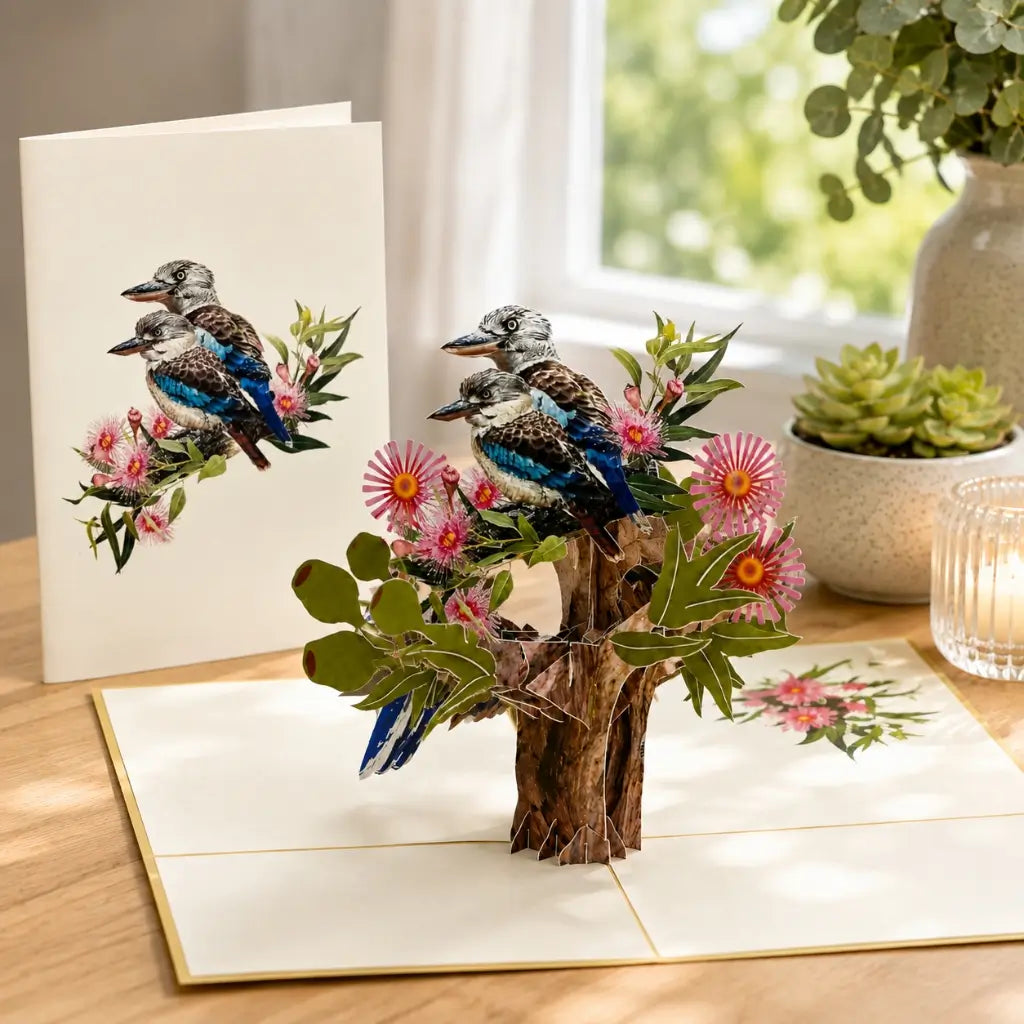 Australian Native Kookaburra Couple 3D Native Bird Pop Up Greeting Card