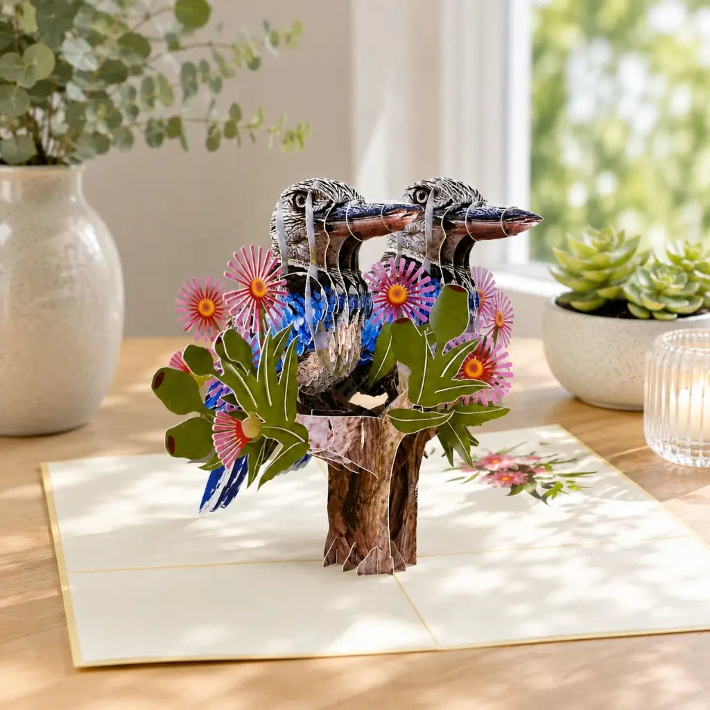 Australian Native Kookaburra Couple 3D Native Bird Pop Up Greeting Card