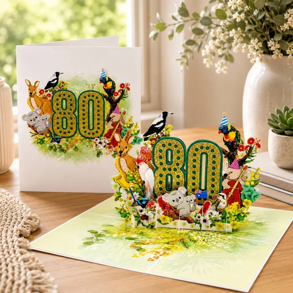 Australian animal 80th birthday 3D pop up card