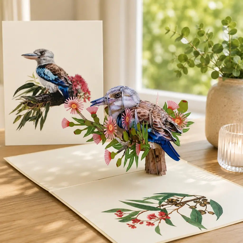 Australian Native Laughing Kookaburra Bird 3D Pop Up Greeting Card