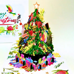 3D pop-up Christmas card with Australian native birds and flowers