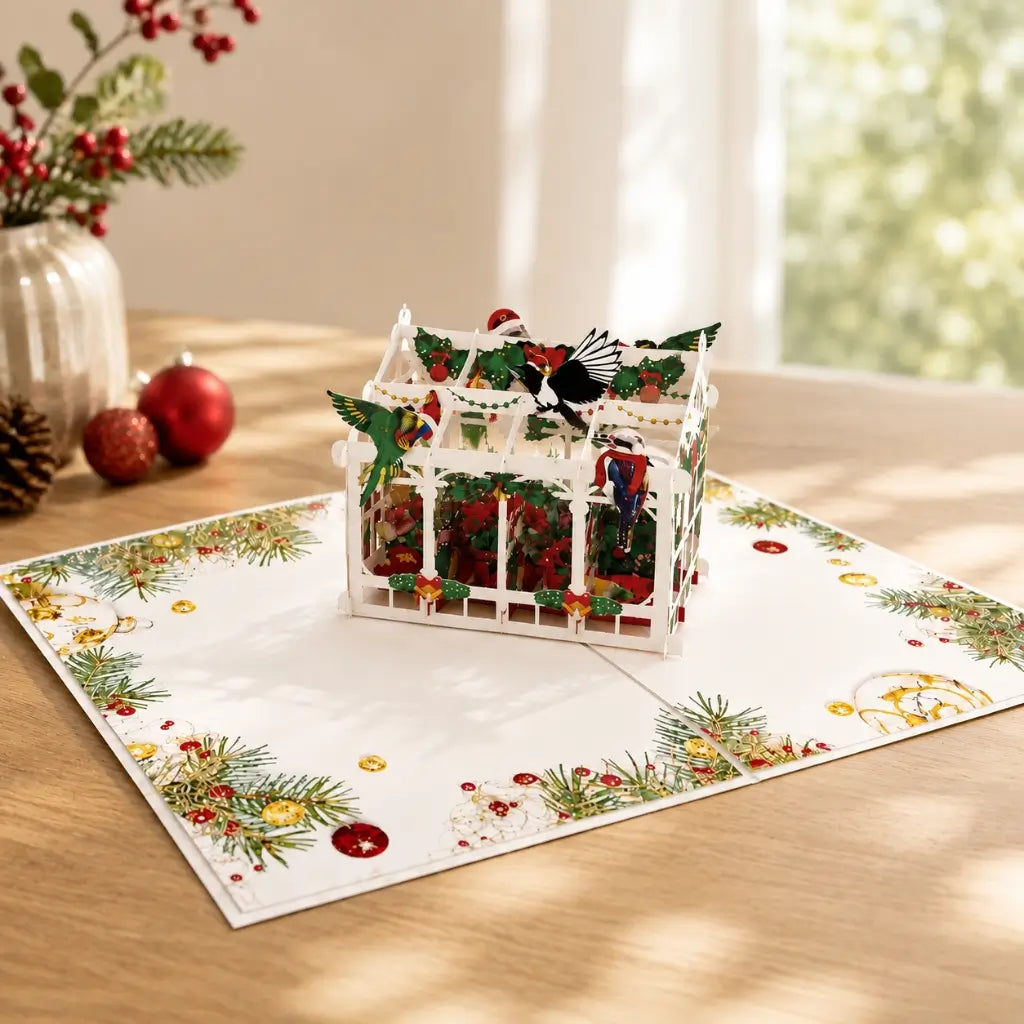 Merry Christmas Australian Native Flower Greenhouse & Birds 3D Pop-Up Greeting Car